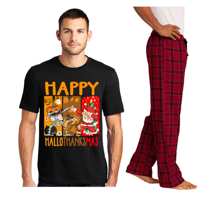 Happy Hallothanksmas Funny Skeleton Pumpkin Santa Dab Dance Cool Gift Pajama Set