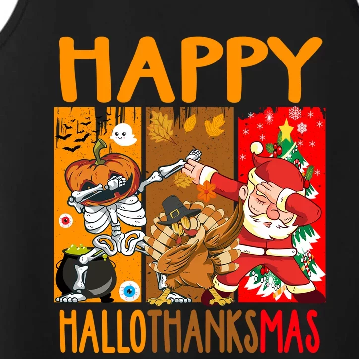 Happy Hallothanksmas Funny Skeleton Pumpkin Santa Dab Dance Cool Gift Performance Tank