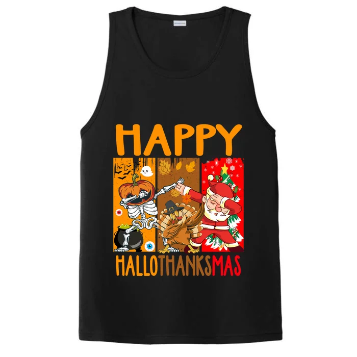 Happy Hallothanksmas Funny Skeleton Pumpkin Santa Dab Dance Cool Gift Performance Tank