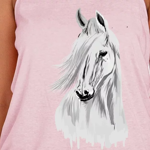 Horse Head Funny Equestrian Animal Lover Gift Gift Women's Knotted Racerback Tank