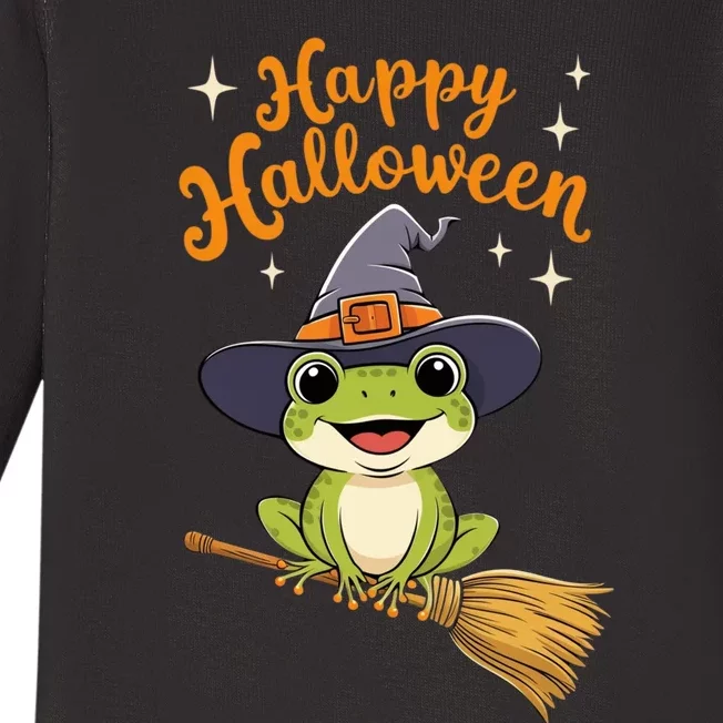 Happy Halloween Frog Cute Costume Funny Frog Witch Baby Long Sleeve Bodysuit