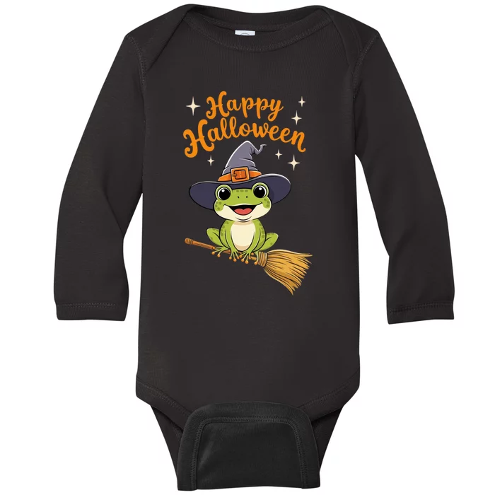 Happy Halloween Frog Cute Costume Funny Frog Witch Baby Long Sleeve Bodysuit