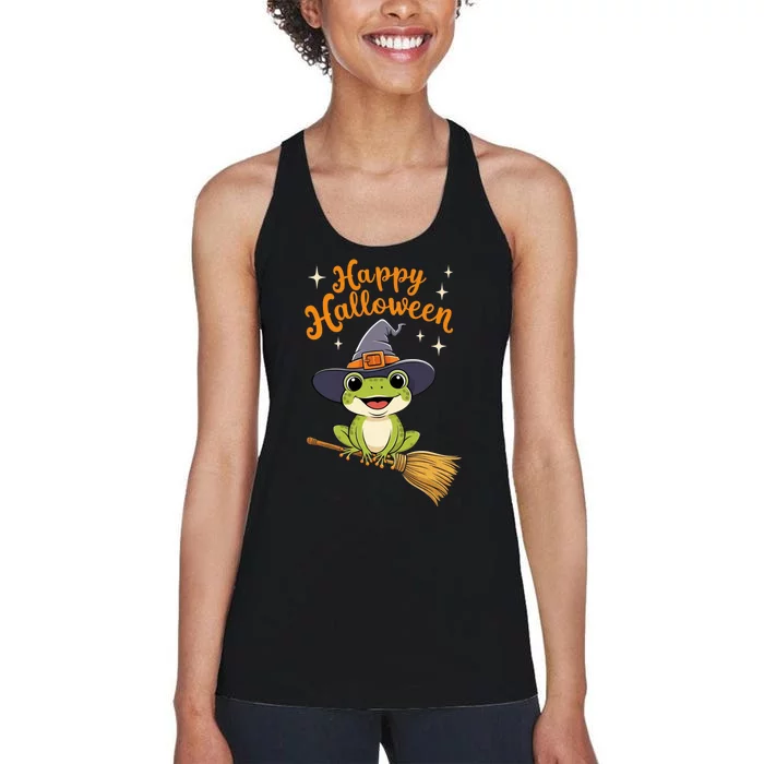 Happy Halloween Frog Cute Costume Funny Frog Witch Women's Racerback Tank