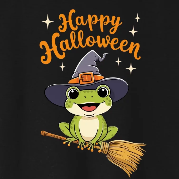 Happy Halloween Frog Cute Costume Funny Frog Witch Women's Crop Top Tee