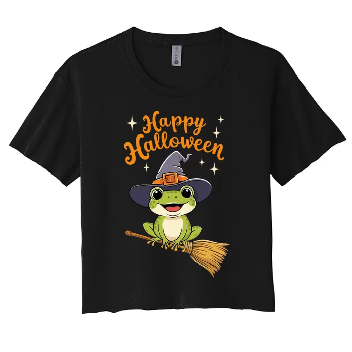 Happy Halloween Frog Cute Costume Funny Frog Witch Women's Crop Top Tee