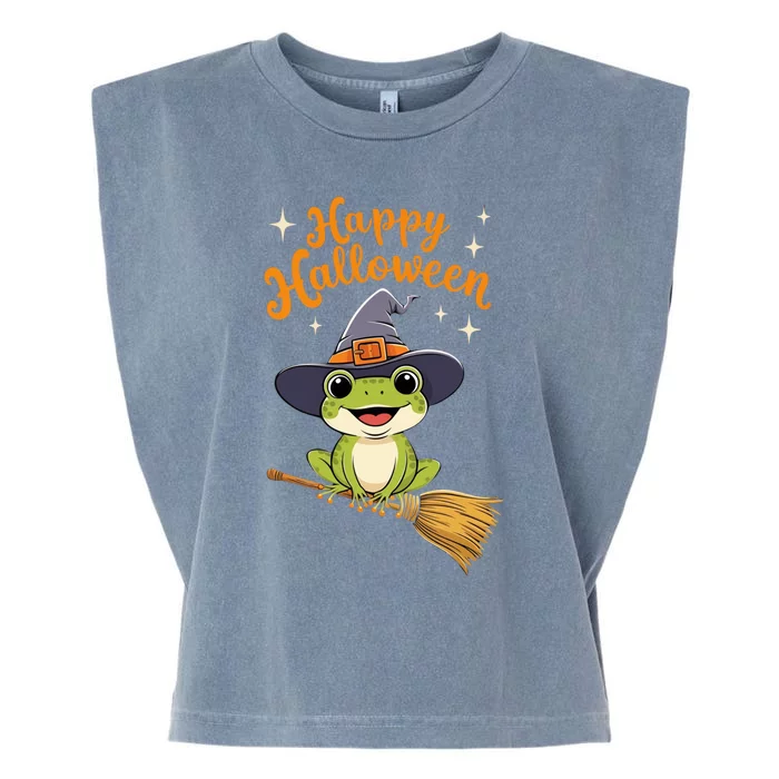 Happy Halloween Frog Cute Costume Funny Frog Witch Garment-Dyed Women's Muscle Tee