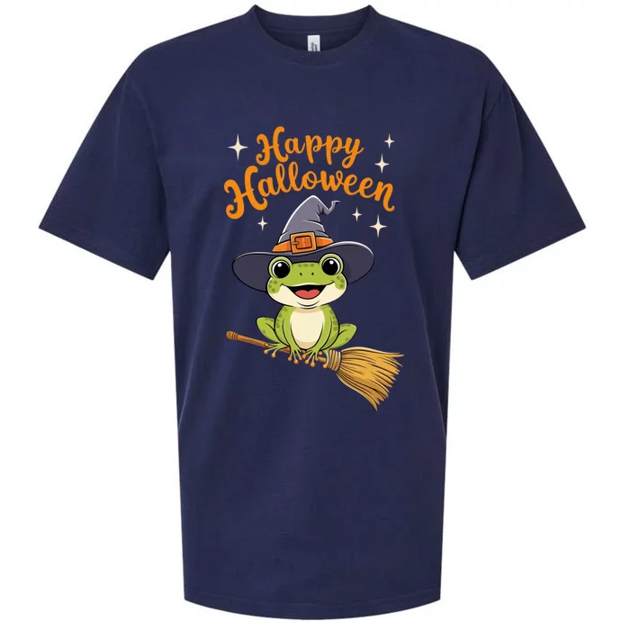 Happy Halloween Frog Cute Costume Funny Frog Witch Sueded Cloud Jersey T-Shirt