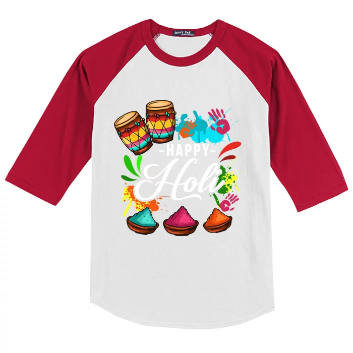 Happy Holi Festival Color Costume India Hindu Spring Gift Kids Colorblock Raglan Jersey