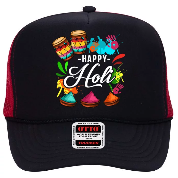 Happy Holi Festival Color Costume India Hindu Spring Funny Gift High Crown Mesh Trucker Hat