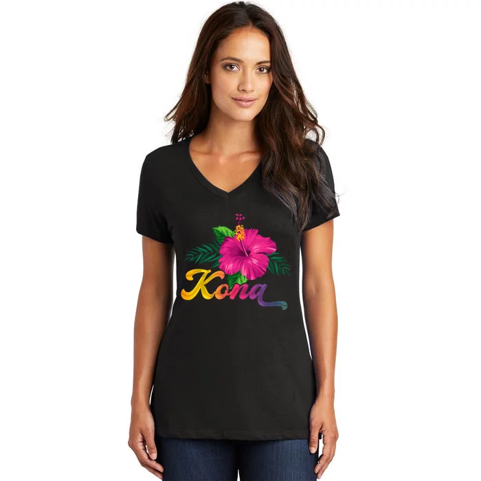 Hawaii Hibiscus Flowers Kona Aloha State Tropic Islands Women's V-Neck T-Shirt