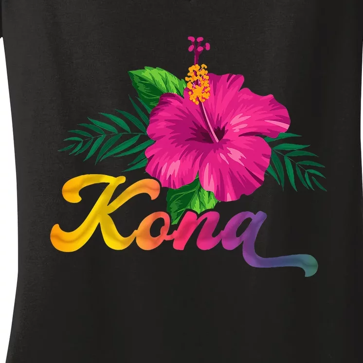 Hawaii Hibiscus Flowers Kona Aloha State Tropic Islands Women's V-Neck T-Shirt