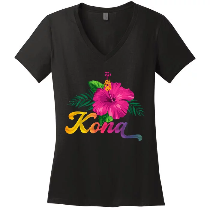 Hawaii Hibiscus Flowers Kona Aloha State Tropic Islands Women's V-Neck T-Shirt