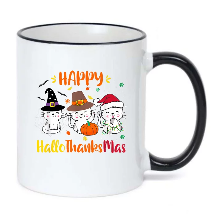 Happy Hallothanksmas Funny Cute Cats Black Color Changing Mug