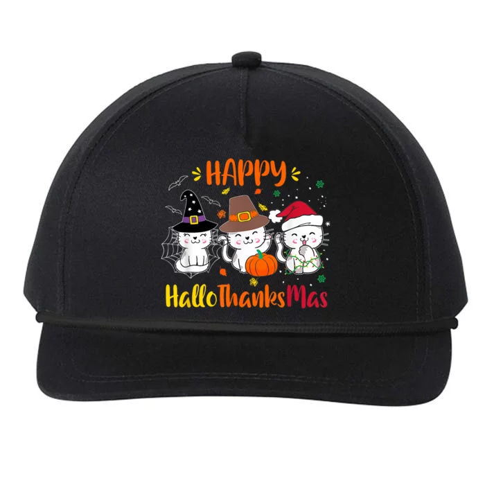 Happy Hallothanksmas Funny Cute Cats Snapback Five-Panel Rope Hat