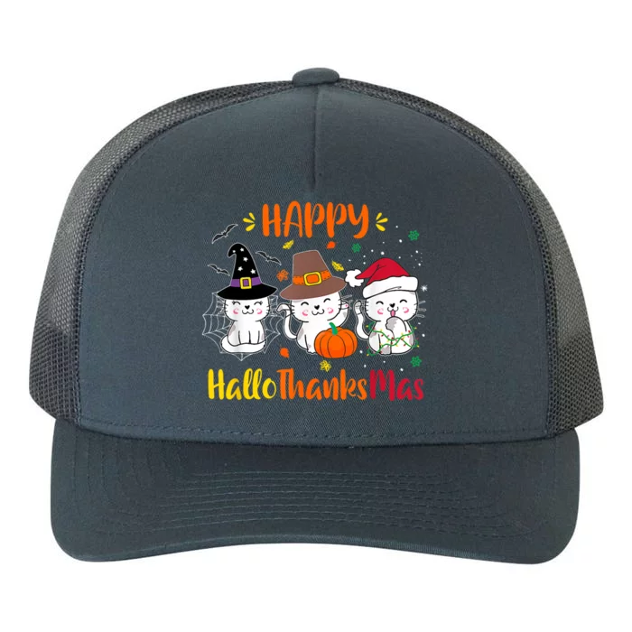 Happy Hallothanksmas Funny Cute Cats Yupoong Adult 5-Panel Trucker Hat