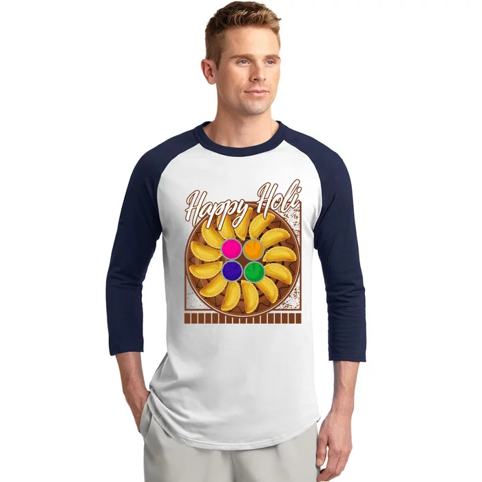 Happy Holi Festival Happy Holi Gujiya Dumpling Of India Tee Gift Baseball Sleeve Shirt