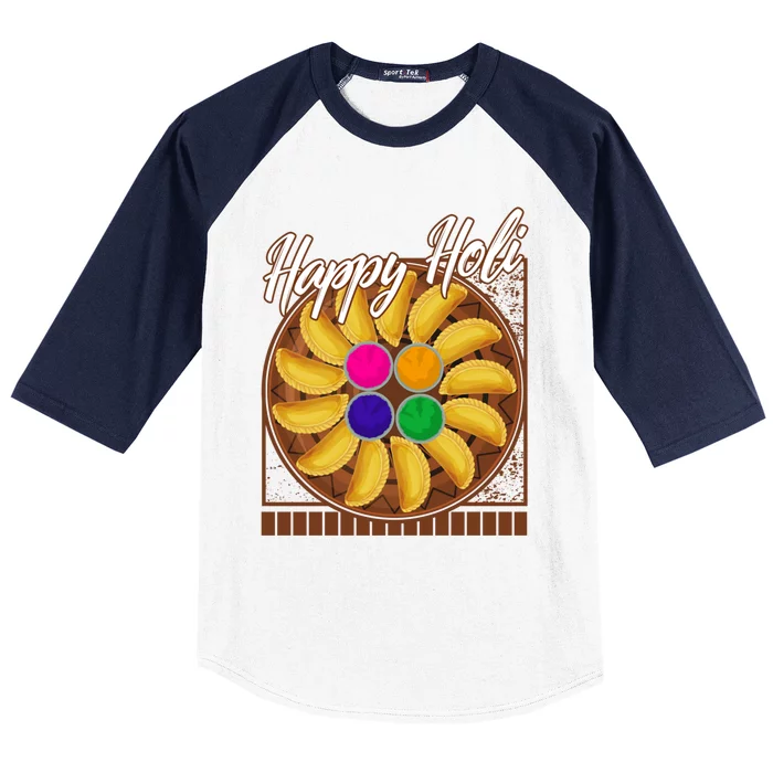 Happy Holi Festival Happy Holi Gujiya Dumpling Of India Tee Gift Baseball Sleeve Shirt