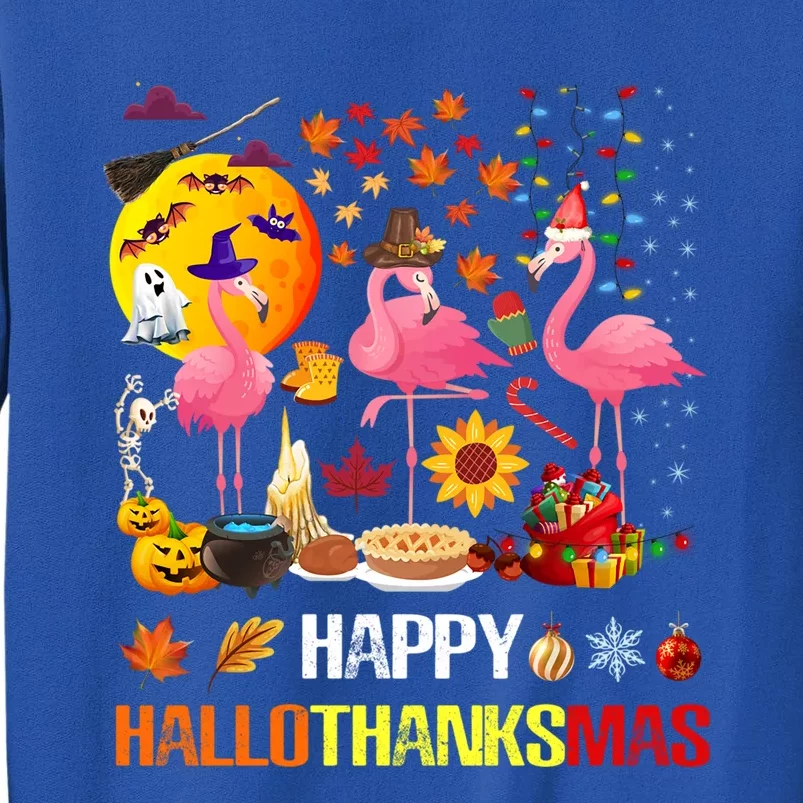 Happy Hallothanksmas Flamingo Halloween Thanksgiving Xmas Gift Tall Sweatshirt