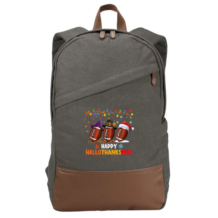 Happy Hallothanksmas Football Halloween Thanksgiving Xmas Cotton Canvas Backpack