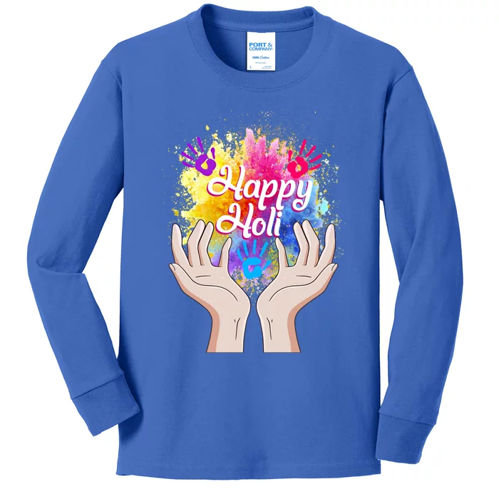 Happy Holi Festival Happy Holi Hands Tee Indian Gift Colors Meaningful Gift Kids Long Sleeve Shirt