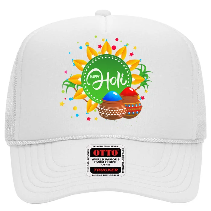 Happy Holi For  India Hindu High Crown Mesh Trucker Hat