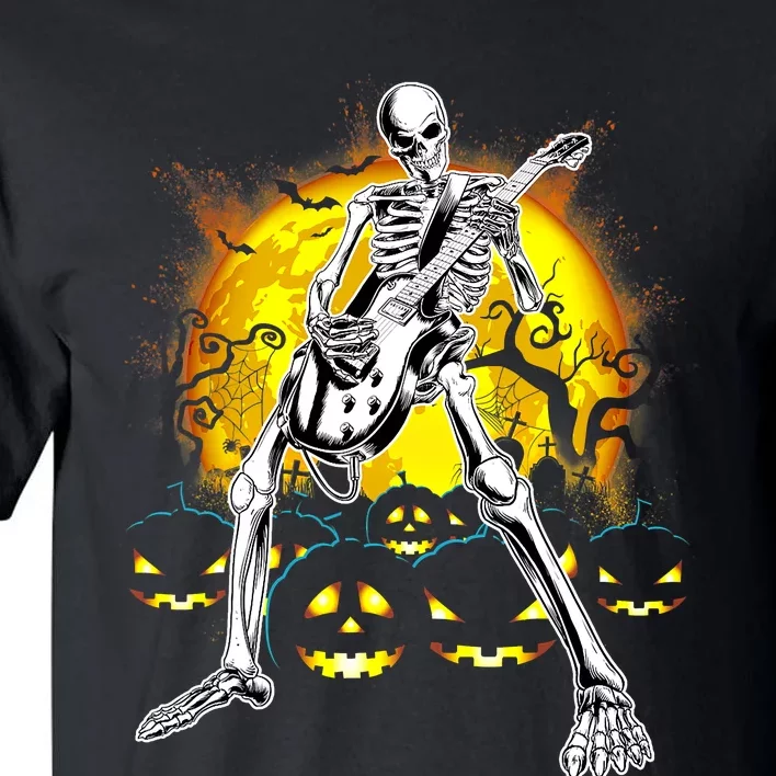 Happy Halloween Funny Skeleton Playing Guitar Pumpkin Vibes Tall T-Shirt