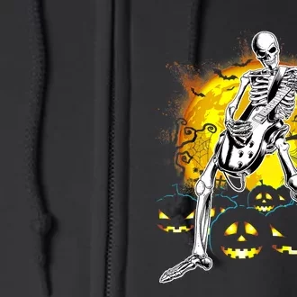 Happy Halloween Funny Skeleton Playing Guitar Pumpkin Vibes Full Zip Hoodie