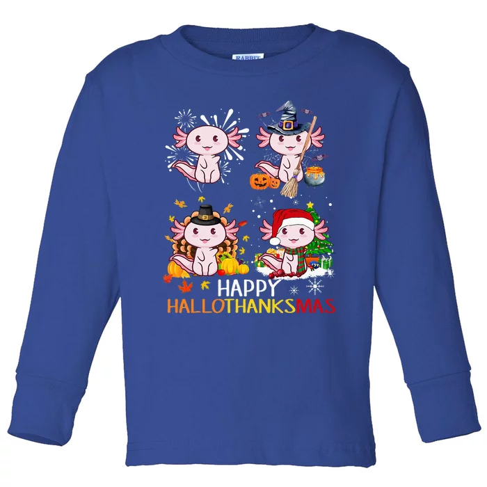 Happy HalloThanksMas Funny Santa Cow Halloween Thanksgiving Toddler Long Sleeve Shirt