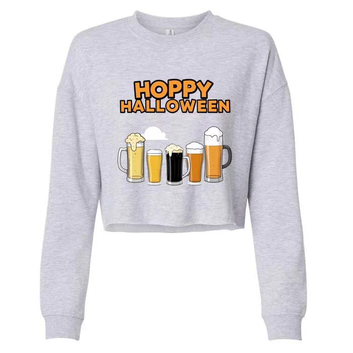 Hoppy Halloween Funny Beer Drinking Halloween Cropped Pullover Crew