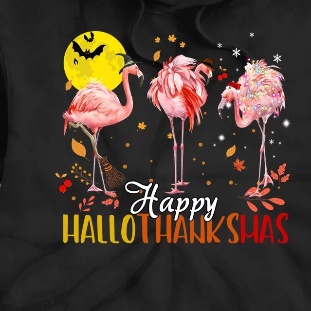 Happy Hallothanksmas Flamingo Halloween Thanksgiving Christmas Flamingo Tie Dye Hoodie