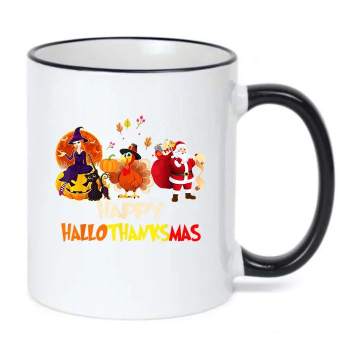 Happy Hallothanksmas Funny Halloween Thanksgiving Christmas Black Color Changing Mug