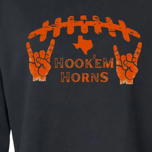 HookEm Horns Football Laces And Texas Map Cropped Pullover Crew