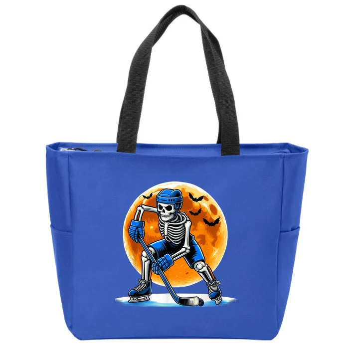 Halloween Hockey Fan American Hockey Skeleton Gift Zip Tote Bag