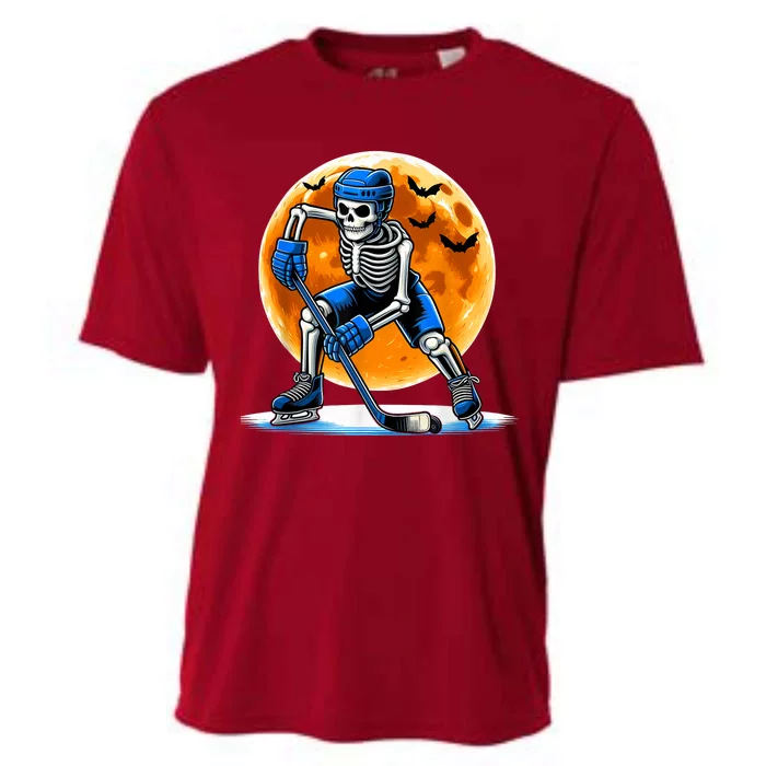 Halloween Hockey Fan American Hockey Skeleton Gift Cooling Performance Crew T-Shirt