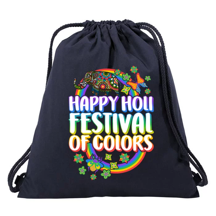 Happy Holi Festival Indian Festival Of Color Spring Elephant Gift Drawstring Bag