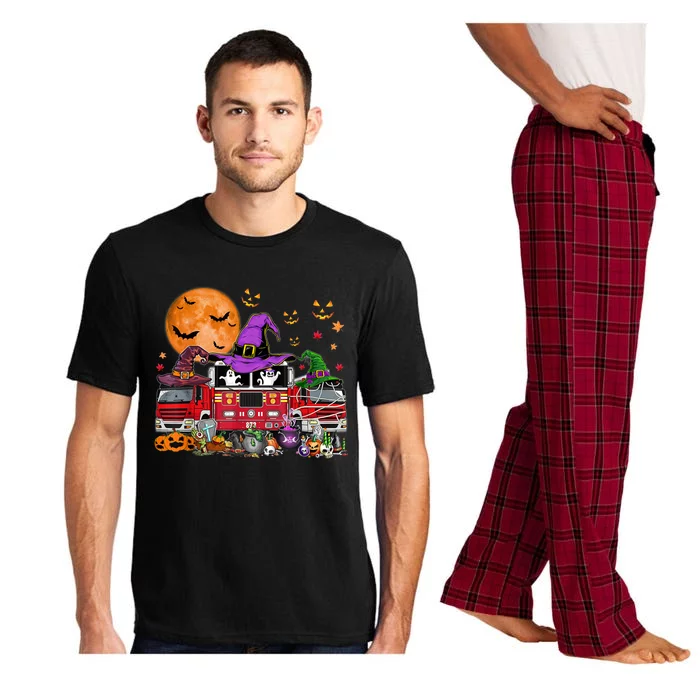 Happy Halloween Firefighter Pumpkin Fire Truck Witch Ghost Pajama Set