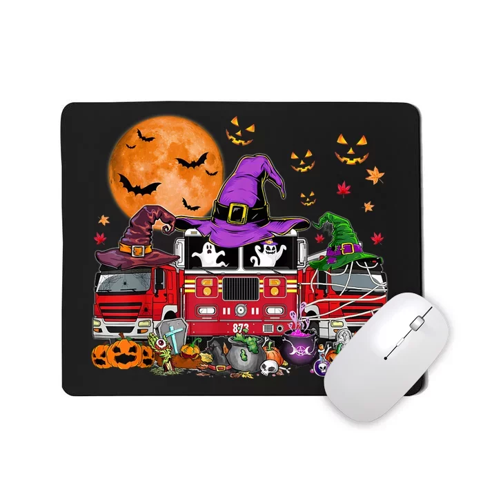 Happy Halloween Firefighter Pumpkin Fire Truck Witch Ghost Mousepad