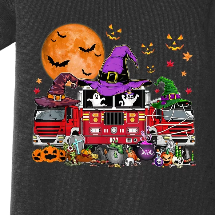 Happy Halloween Firefighter Pumpkin Fire Truck Witch Ghost Baby Bodysuit