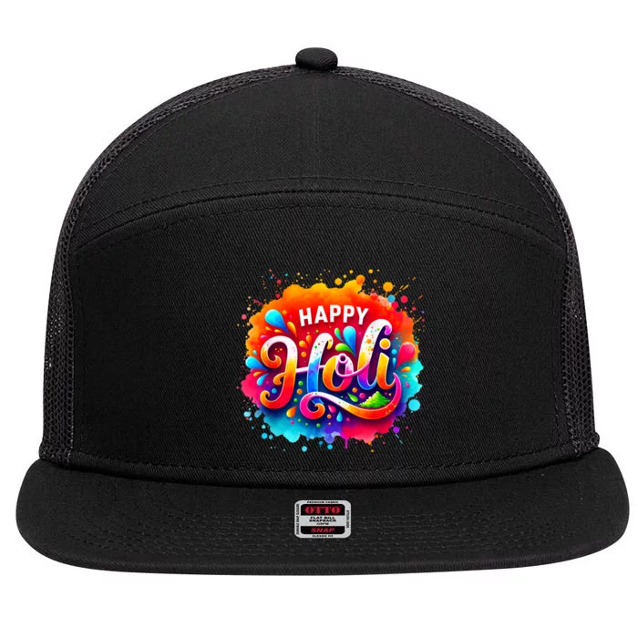 Happy Holi For Women Color India Hindu Gifts 7 Panel Mesh Trucker Snapback Hat