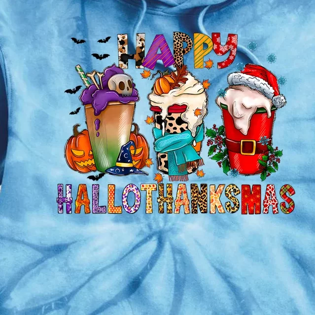 Happy Hallothanksmas Funny Halloween Thanksgiving Christmas Tie Dye Hoodie