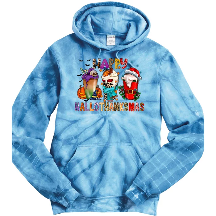 Happy Hallothanksmas Funny Halloween Thanksgiving Christmas Tie Dye Hoodie