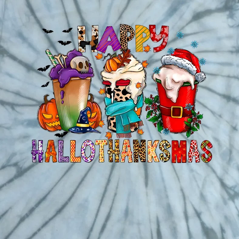 Happy Hallothanksmas Funny Halloween Thanksgiving Christmas Tie-Dye T-Shirt