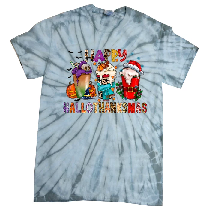 Happy Hallothanksmas Funny Halloween Thanksgiving Christmas Tie-Dye T-Shirt