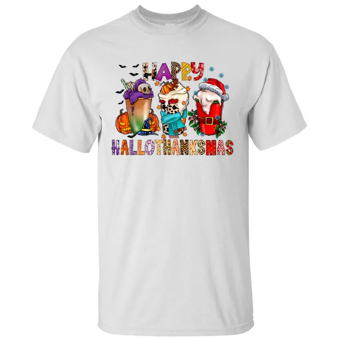 Happy Hallothanksmas Funny Halloween Thanksgiving Christmas Tall T-Shirt