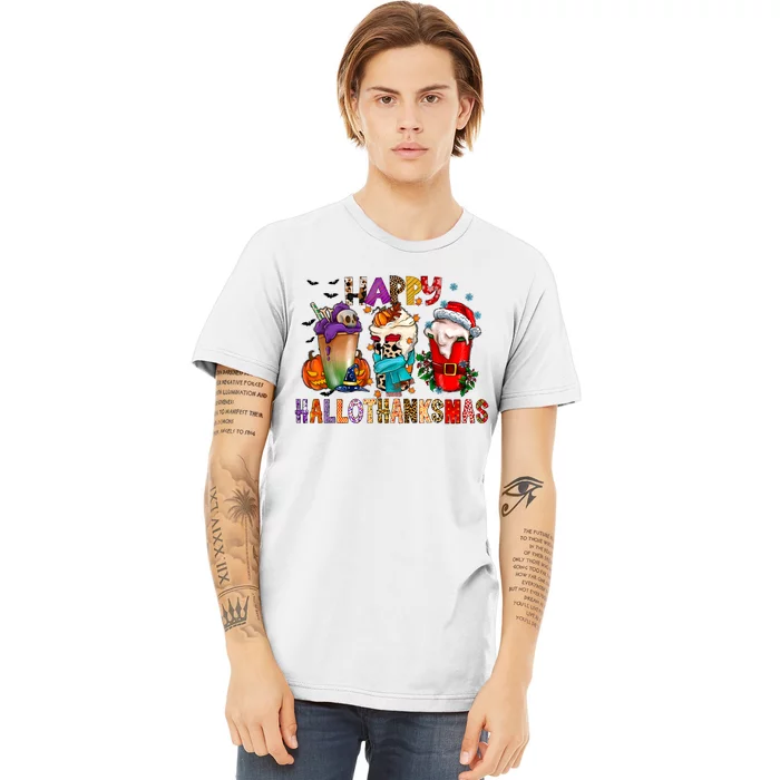 Happy Hallothanksmas Funny Halloween Thanksgiving Christmas Premium T-Shirt