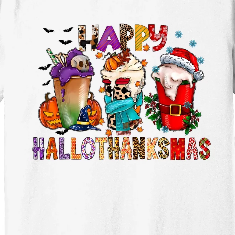 Happy Hallothanksmas Funny Halloween Thanksgiving Christmas Premium T-Shirt