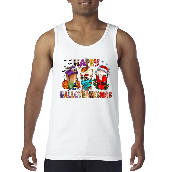 Happy Hallothanksmas Funny Halloween Thanksgiving Christmas Tank Top