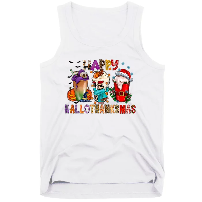 Happy Hallothanksmas Funny Halloween Thanksgiving Christmas Tank Top