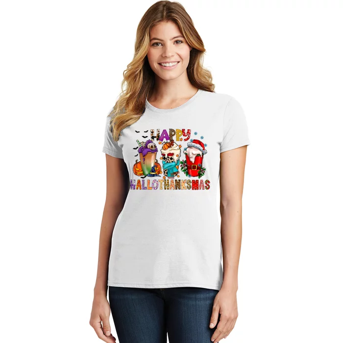 Happy Hallothanksmas Funny Halloween Thanksgiving Christmas Women's T-Shirt