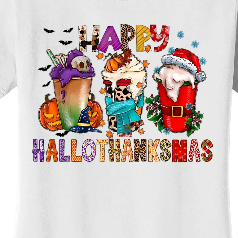 Happy Hallothanksmas Funny Halloween Thanksgiving Christmas Women's T-Shirt